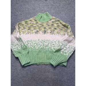 Aerie Women’s Mock Neck Knit Sweater Green White Speckled Fair Isle Style L